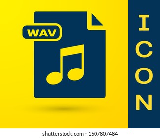 Blue WAV file document. Download wav button icon isolated on yellow background. WAV waveform audio file format for digital audio riff files.  Vector Illustration