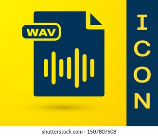 Blue WAV file document. Download wav button icon isolated on yellow background. WAV waveform audio file format for digital audio riff files.  Vector Illustration