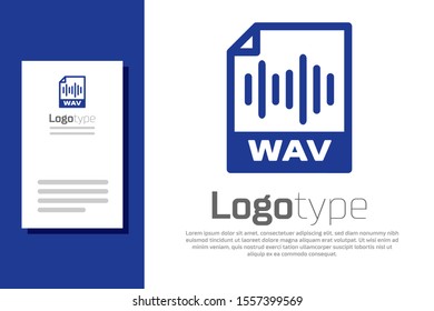 Blue WAV file document. Download wav button icon isolated on white background. WAV waveform audio file format for digital audio riff files. Logo design template element. Vector Illustration