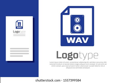 Blue WAV file document. Download wav button icon isolated on white background. WAV waveform audio file format for digital audio riff files. Logo design template element. Vector Illustration