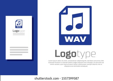 Blue WAV file document. Download wav button icon isolated on white background. WAV waveform audio file format for digital audio riff files. Logo design template element. Vector Illustration