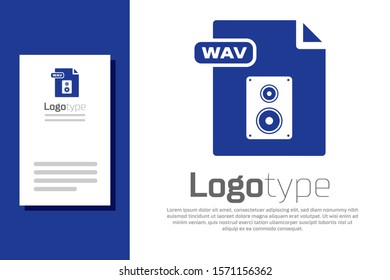 Blue WAV file document. Download wav button icon isolated on white background. WAV waveform audio file format for digital audio riff files. Logo design template element. Vector Illustration