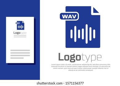 Blue WAV file document. Download wav button icon isolated on white background. WAV waveform audio file format for digital audio riff files. Logo design template element. Vector Illustration