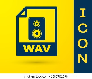 Blue WAV file document icon. Download wav button icon isolated on yellow background. WAV waveform audio file format for digital audio riff files. Vector Illustration