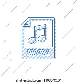 Blue WAV file document icon. Download wav button line icon isolated on white background. WAV waveform audio file format for digital audio riff files. Vector Illustration