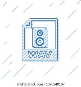 Blue WAV file document icon. Download wav button line icon isolated on white background. WAV waveform audio file format for digital audio riff files. Vector Illustration