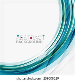 Blue wave abstract background, lines on white template