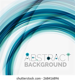 Blue wave abstract background, lines on white template