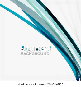 Blue wave abstract background, lines on white template