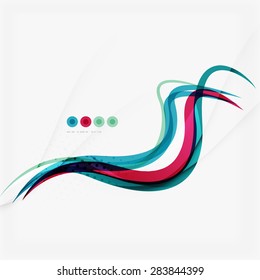 Blue wave abstract background, lines on white template
