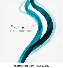 Blue wave abstract background, lines on white template
