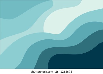 Blue Wave Abstract Background. Serene Ocean Waves Digital Art. Light Blue Aesthetic Wavy Pattern. Gradient Blue Curves Background. Abstract Ocean Landscape Layers. Calm Blue Tones Background