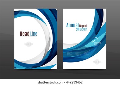 Blue wave annual report cover template. Brochure, flyer template layout, vector leaflet abstract background, A4 size page