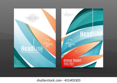 Blue wave annual report cover template. Brochure, flyer template layout, vector leaflet abstract background, A4 size page