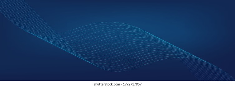 Blue wave background. Abstract curve line. Technology vector. Colorful shiny wave with lines pattern. Curved wavy line, abstract stripes. Dynamic blue background. Banner with motion effect.