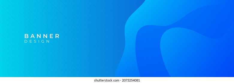 Blue wave background. Abstract geometric blue wide banner layout design