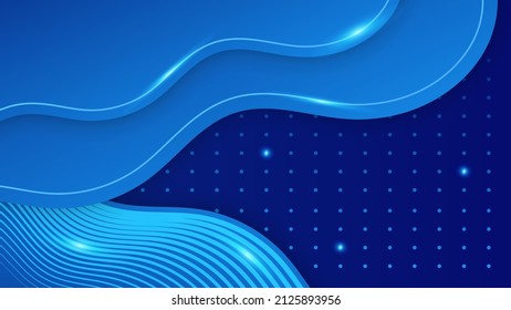 Blue wave background with abstract halftone and curve line stripes decoration