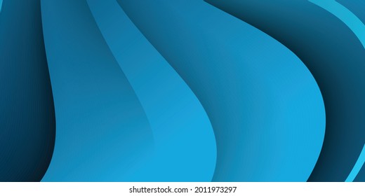 Blue wave background with line stripes and 3d overlap shapes. Modern blue background for corporate presentation, report, banner, flier and more