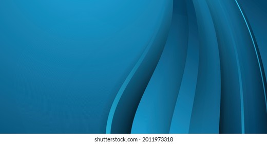 Blue wave background with line stripes and 3d overlap shapes. Modern blue background for corporate presentation, report, banner, flier and more