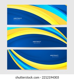 Blue wave banner background with yellow color composition in abstract. Vector abstract graphic design banner pattern background template illustration.