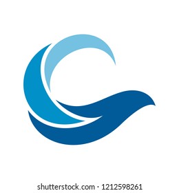 blue wave + bird flat logo design