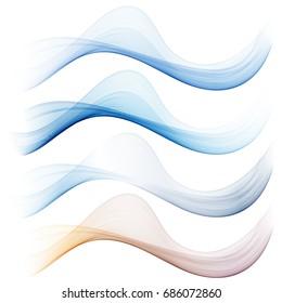 The blue wave.Set blue,transparent,smooth waves.Design element.