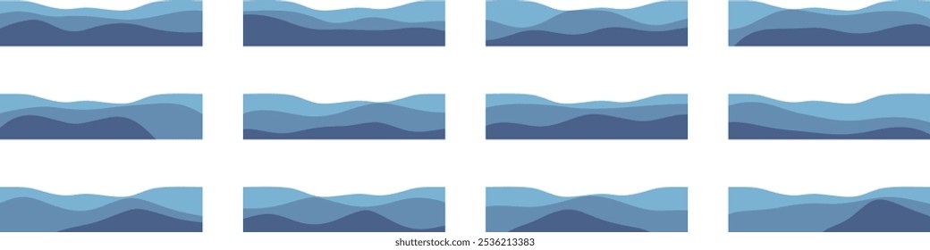 coleção de ornamento de borda de onda azul. divisor de design para cartaz, cartão de saudação, brochura, banner, carta.