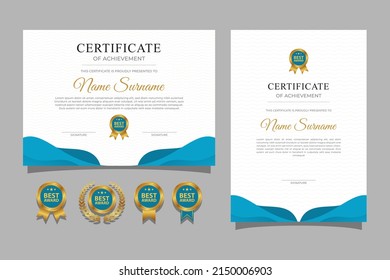 Blue Wave certificate with badge and border a4 template