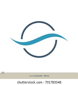 Blue Wave in the Circle Line Logo Template Illustration Design. Vector EPS 10.