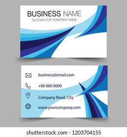 Blue wave creative business card and name card, horizontal simple clean template vector design, layout in rectangle size. Flat Design Vector Illustration. Stationery Design.