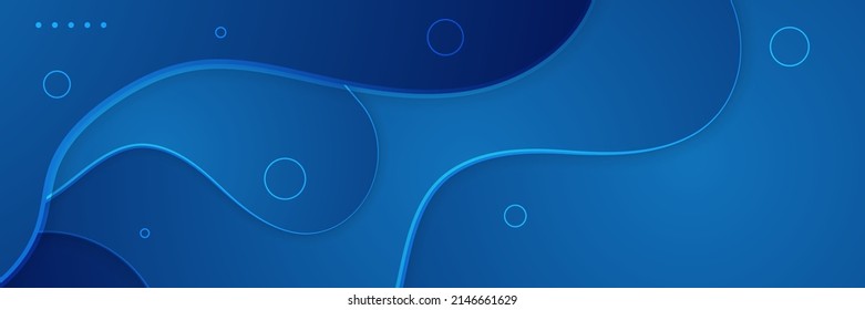 Blue wave curve abstract background for wide banner, web header, presentation background