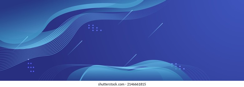 Blue wave curve abstract background for wide banner, web header, presentation background. Modern dark blue background corporate business style design