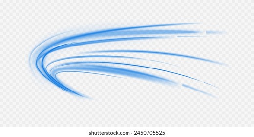 Blauwellenkurven für Präsentationen, Illustrationen von Artikeln und Publikationen zu technologischen Trends und Innovationen, Cover von Technologiemagazinen. Lichtbogen in blauen Farben.