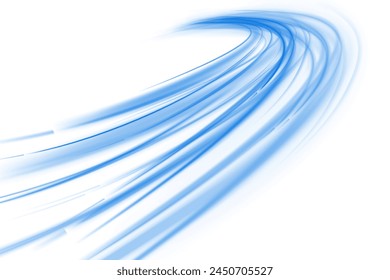 Blue wave curved lines for presentations, illustration of articles and publications on technological trends and innovations, covers of technological magazines. Light arc in blue colors.