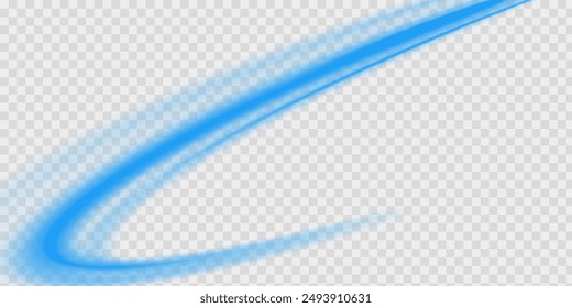 Blue wave curved lines for presentations, illustration of articles and publications on technological trends and innovations, covers of technological magazines. Light arc in blue colors.