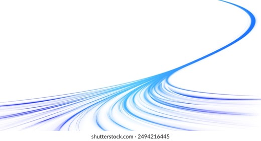 Blue wave curved lines for presentations, illustration of articles and publications on technological trends and innovations, covers of technological magazines. Light arc in blue colors.	