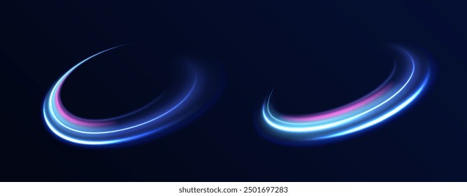 Líneas curvas de onda azul para presentaciones, ilustración de artículos y publicaciones sobre tendencias e innovaciones tecnológicas, portadas de revistas tecnológicas. Arco de luz en colores azules.