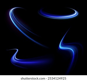 Blue wave curved lines for presentations, illustration of articles and publications on technological trends and innovations, covers of technological magazines. Light arc in blue colors.