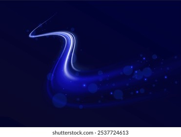 Blue wave curved lines for presentations, illustration of articles and publications on technological trends and innovations, covers of technological magazines. Light arc in blue colors.