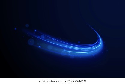 Blue wave curved lines for presentations, illustration of articles and publications on technological trends and innovations, covers of technological magazines. Light arc in blue colors.