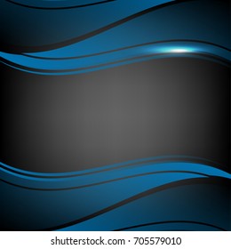 Blue wave design element on dark background abstract vector