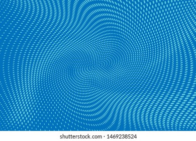 Blue wave dotted pattern. Futuristic twisted grunge background, dot, circles. Vector modern optical pop art texture for posters, business cards, cover, labels, ads, social media