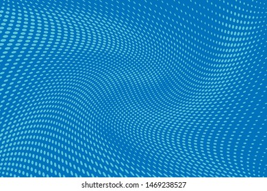 Blue wave dotted pattern. Futuristic twisted grunge background, dot, circles. Vector modern optical pop art texture for posters, business cards, cover, labels, ads, social media