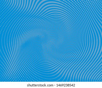 Blue wave dotted pattern. Futuristic twisted grunge background, dot, circles. Vector modern optical pop art texture for posters, business cards, cover, labels, ads, social media