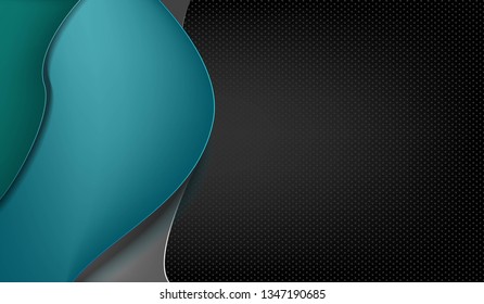 Blue wave geometric vector background with overlap  layer on black space for text