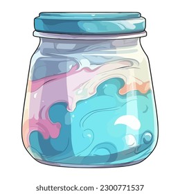 Blue wave in glass jar, vector illustration icon isolated