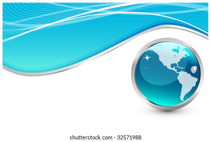 Blue wave and globe. Background