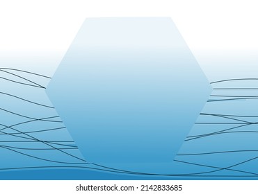 Blue wave and hexagon frame vector illustration.