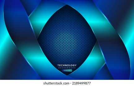 Blue wave and hexagon layers background