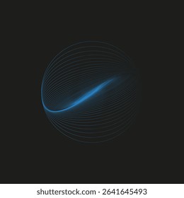Blue wave icon. Light glow shape. Abstract vector motion. Black dynamic background.